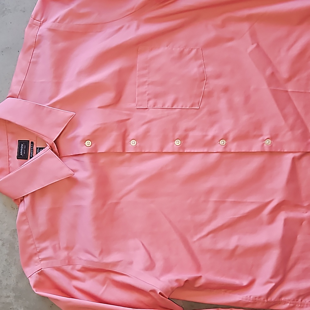 Pink salmon classic fit dress shirt 16 1/2, 32 / 33 no iron ARROW - Picture 2 of 6